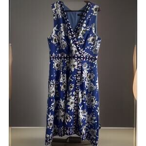 Chris McLaughlin Sleeveless Blue Floral Print V Neck Size 16 Blue Colorful